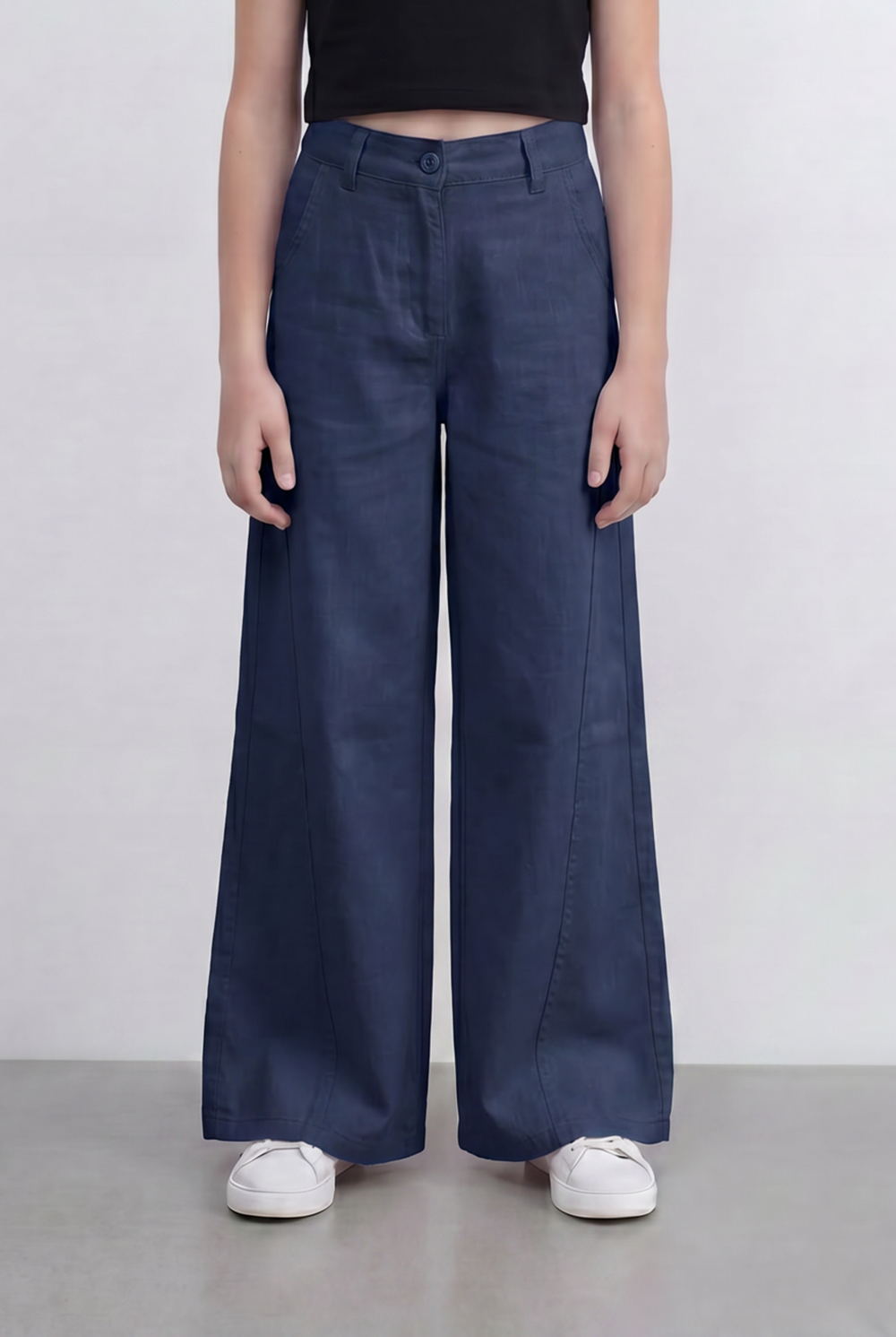 girl’s Tomato Store Wide Leg Pants With Tailored Waist Clean Denim Relaxed Drape