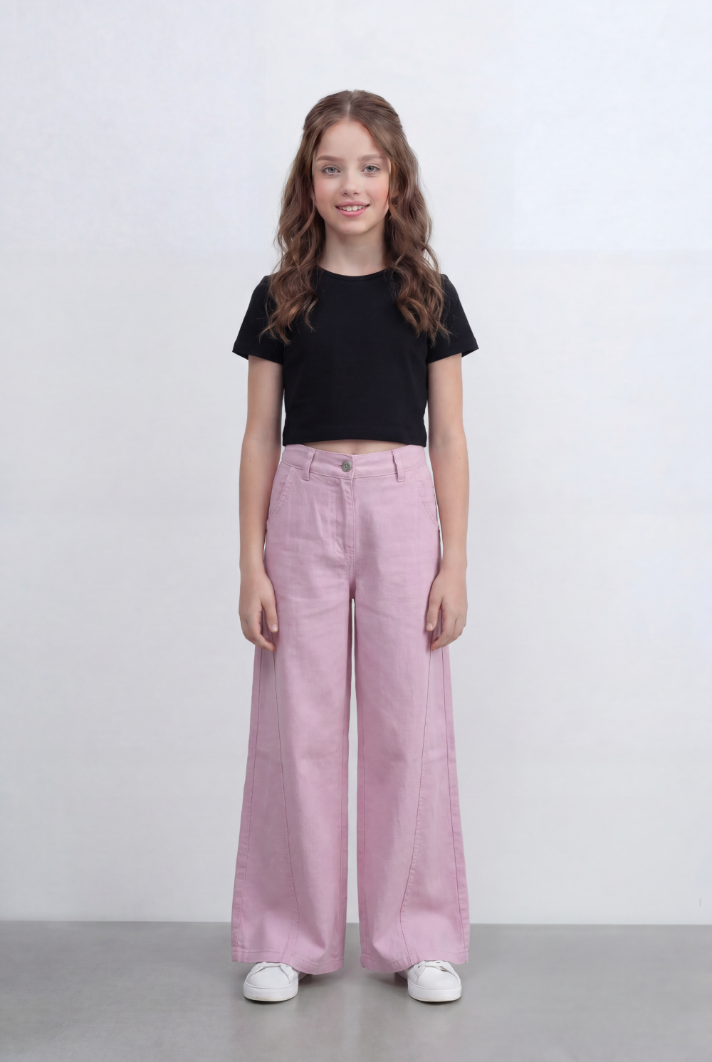 girl’s Tomato Store Wide Leg Pants With Tailored Waist Clean Denim Relaxed Drape
