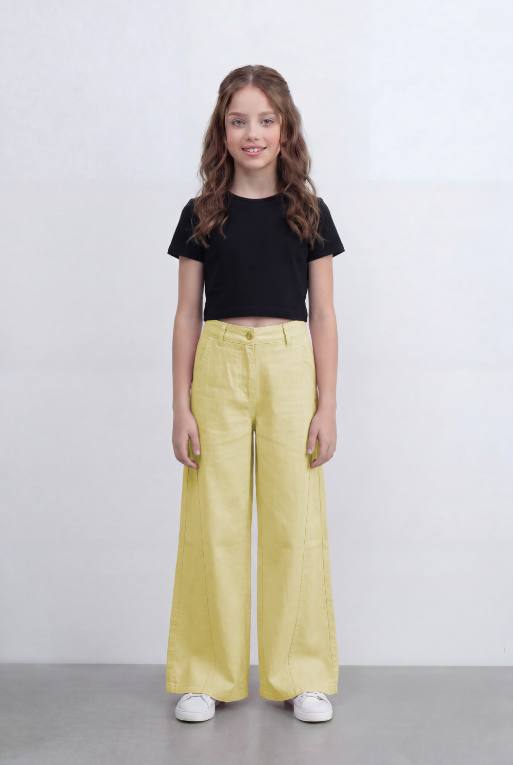 girl’s Tomato Store Wide Leg Pants With Tailored Waist Clean Denim Relaxed Drape