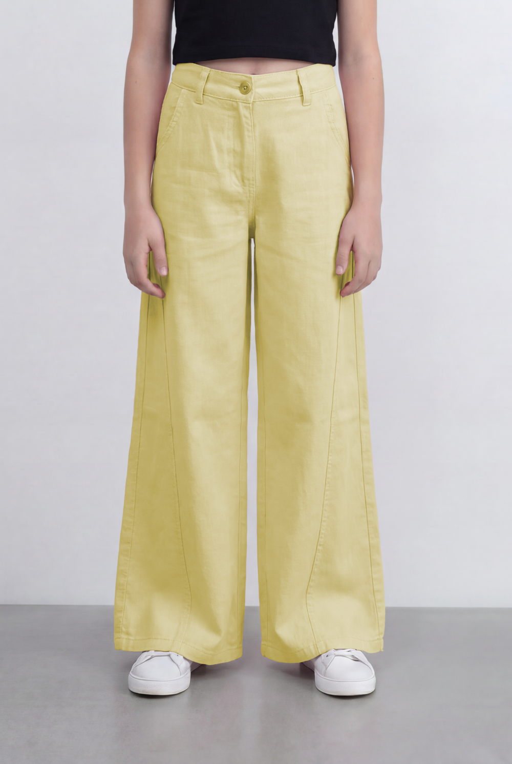 girl’s Tomato Store Wide Leg Pants With Tailored Waist Clean Denim Relaxed Drape