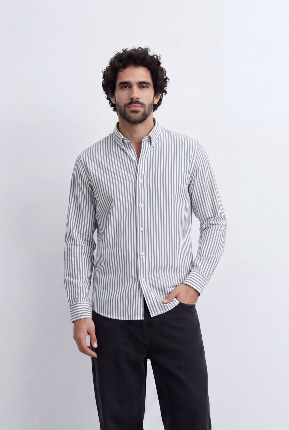 Men's Long Sleeve Vertical Striped Shirt Regular Fit for Any Occasion Tomato Store
