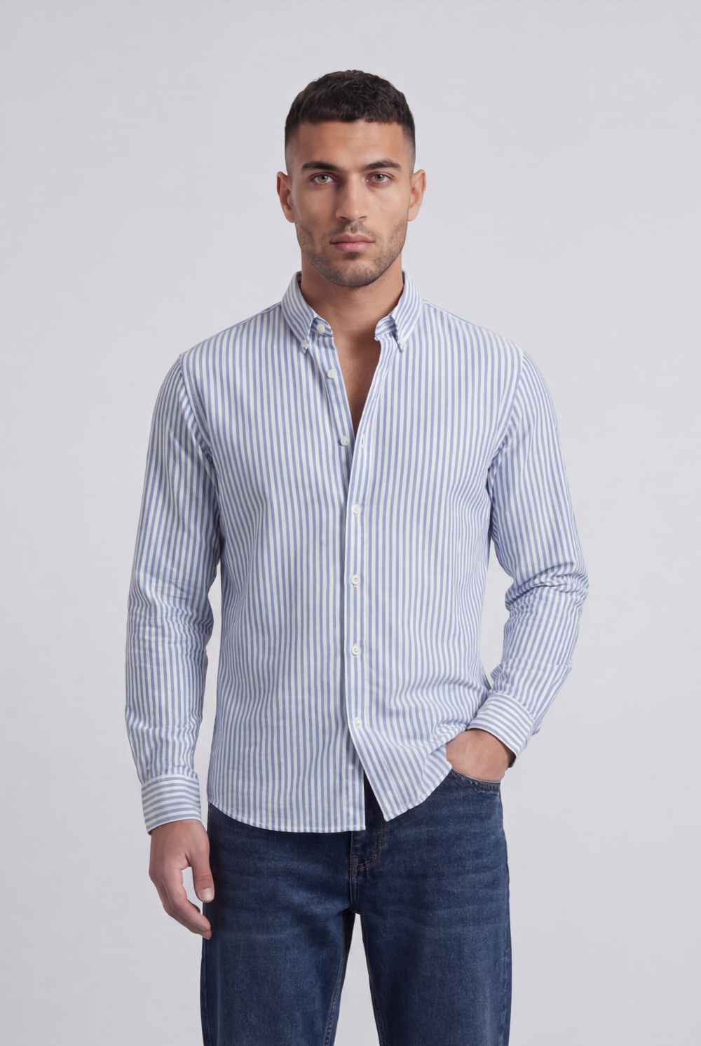 Men's Long Sleeve Vertical Striped Shirt Regular Fit for Any Occasion Tomato Store