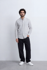 Men’s Tomato Store Pinstripe Button Down Shirt Fine Vertical Stripe Pattern Slim Fit