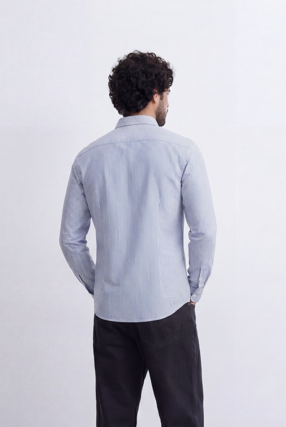 Men’s Tomato Store Pinstripe Button Down Shirt Fine Vertical Stripe Pattern Slim Fit
