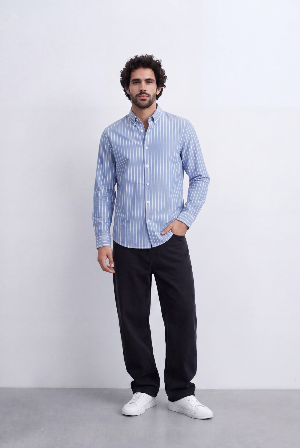 Men's Slim Fit Long Sleeve Striped Shirt Tomato Store Classic Button-Down Smart Casual Everyday Style