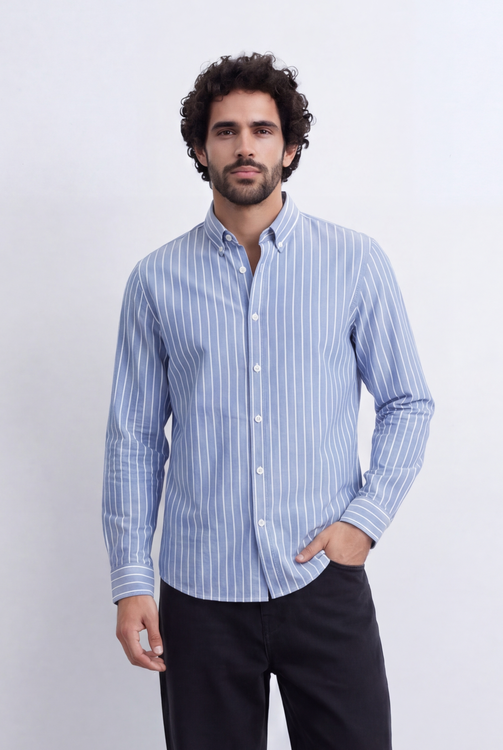 Men's Slim Fit Long Sleeve Striped Shirt Tomato Store Classic Button-Down Smart Casual Everyday Style