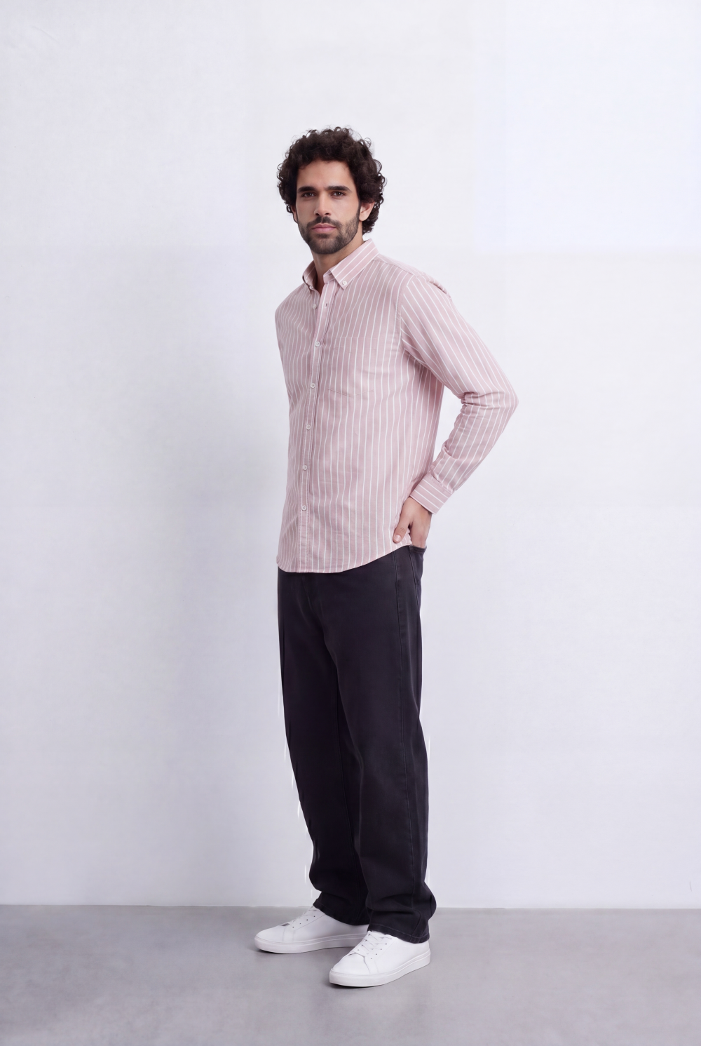 Men's Slim Fit Long Sleeve Striped Shirt Tomato Store Classic Button-Down Smart Casual Everyday Style