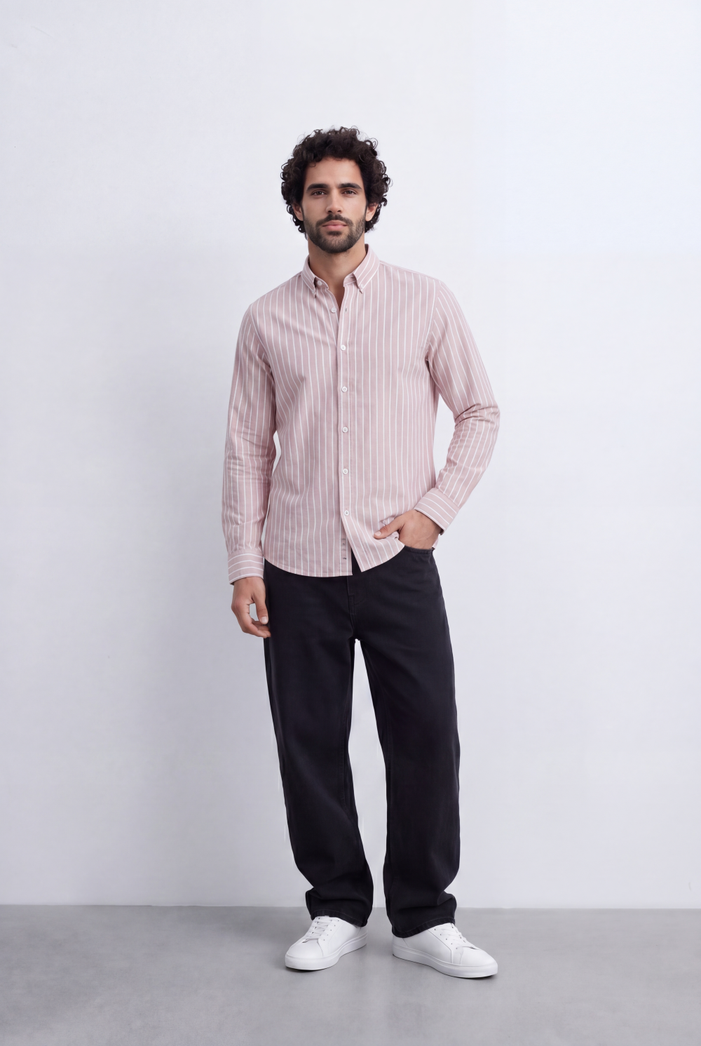 Men's Slim Fit Long Sleeve Striped Shirt Tomato Store Classic Button-Down Smart Casual Everyday Style