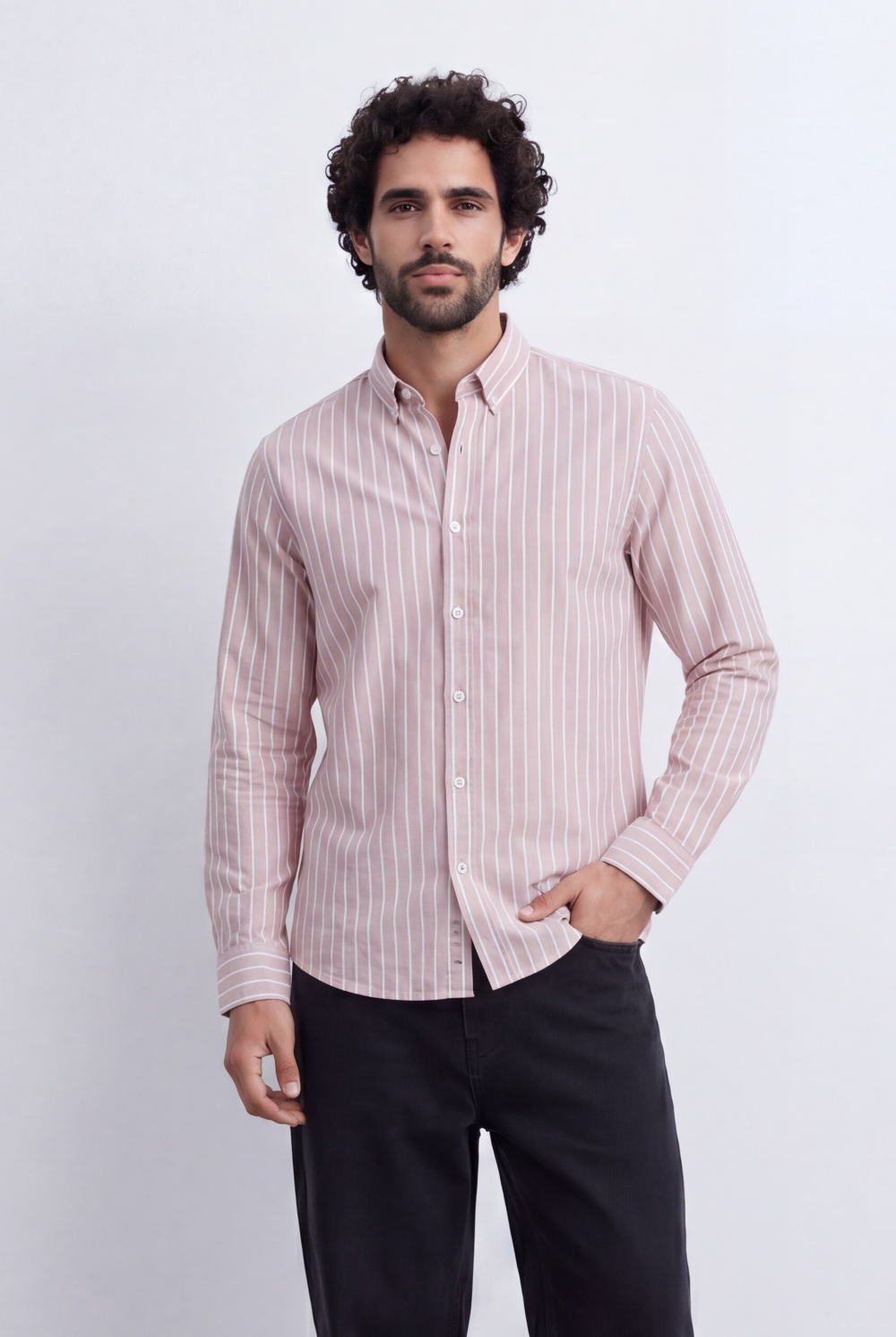 Men's Slim Fit Long Sleeve Striped Shirt Tomato Store Classic Button-Down Smart Casual Everyday Style