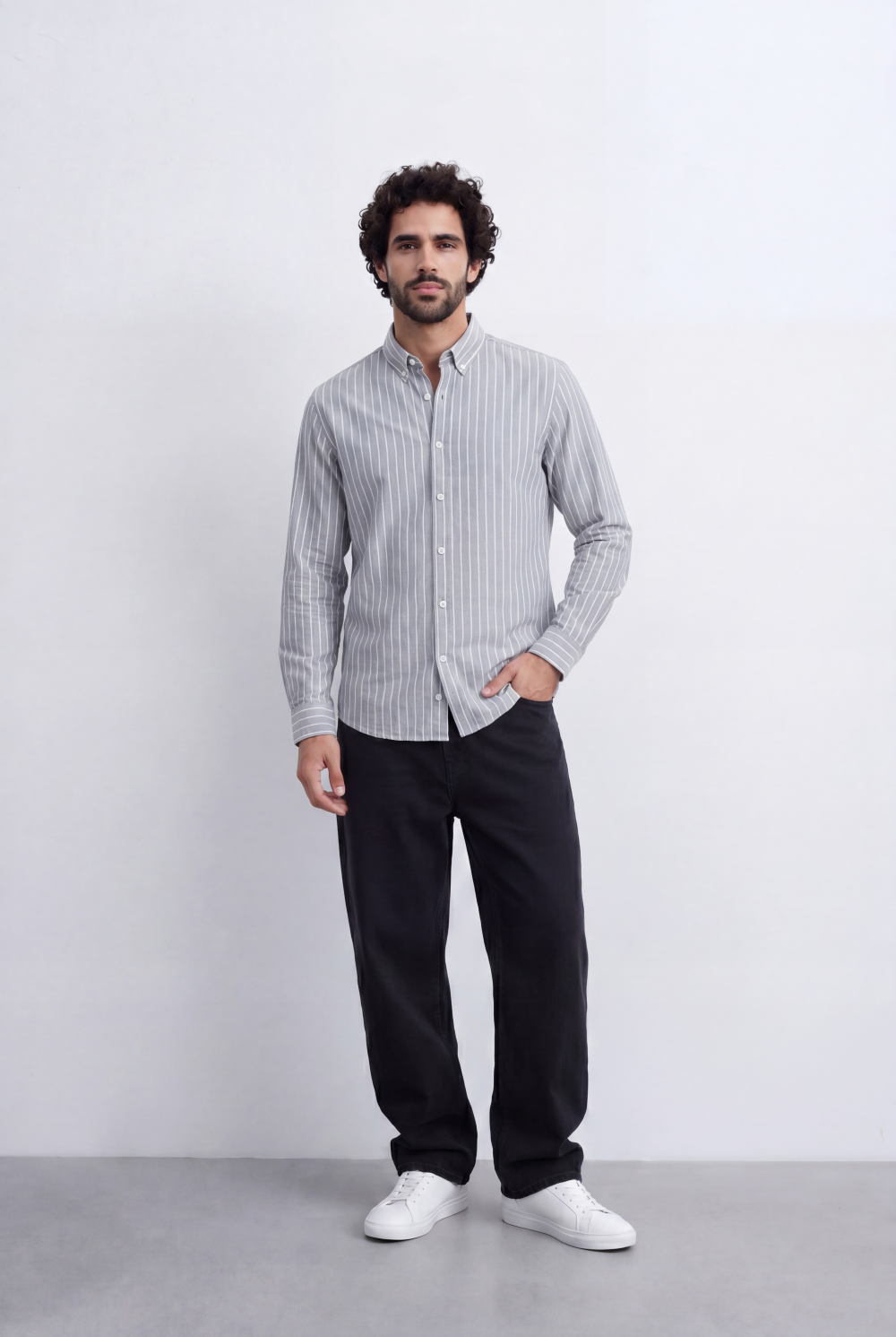 Men's Slim Fit Long Sleeve Striped Shirt Tomato Store Classic Button-Down Smart Casual Everyday Style