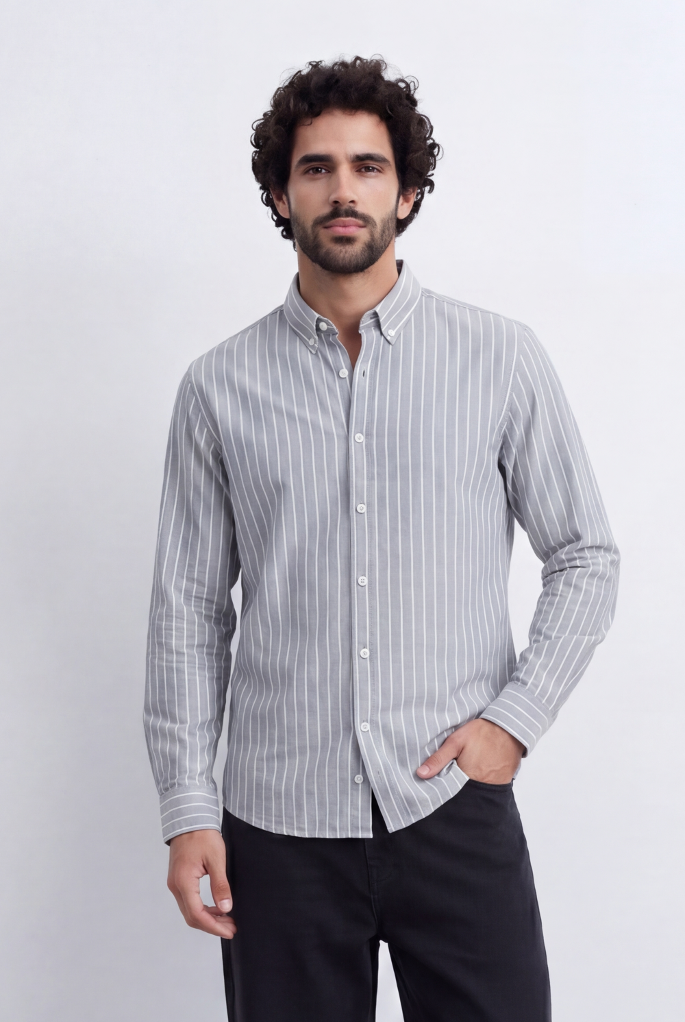 Men's Slim Fit Long Sleeve Striped Shirt Tomato Store Classic Button-Down Smart Casual Everyday Style