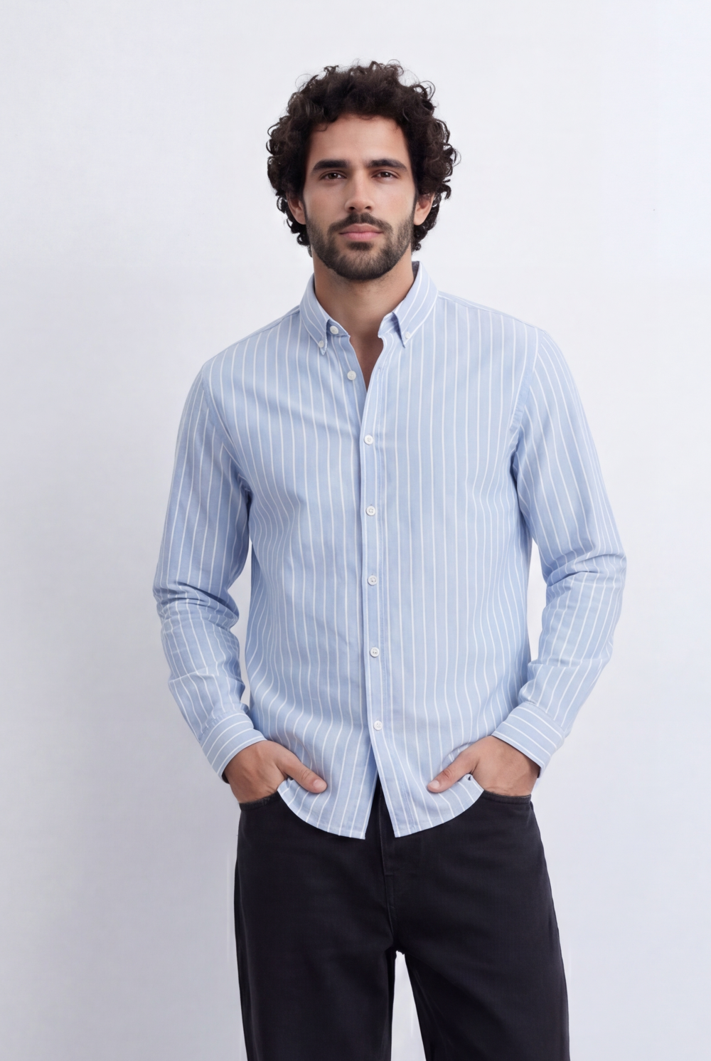 Men's Slim Fit Long Sleeve Striped Shirt Tomato Store Classic Button-Down Smart Casual Everyday Style