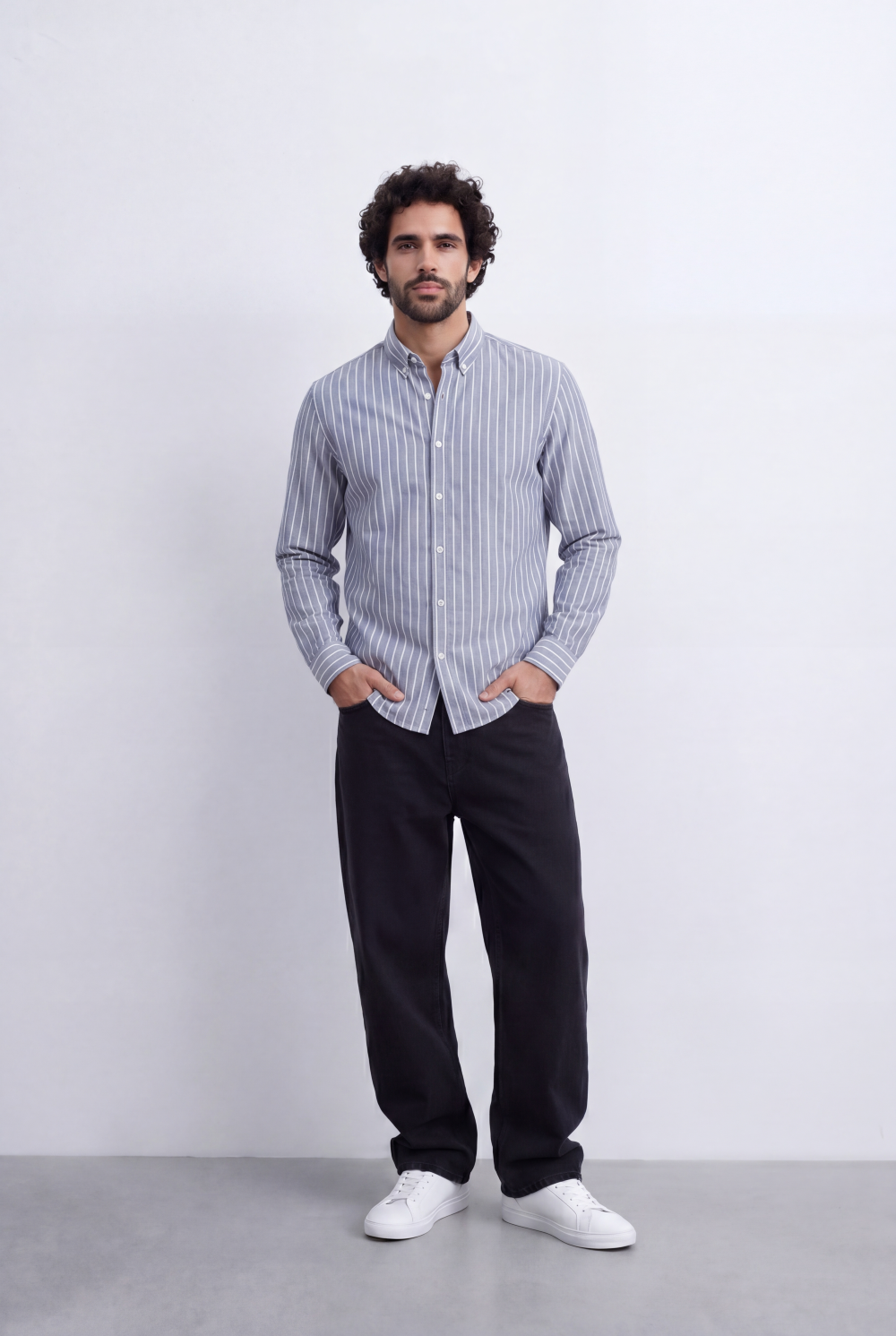 Men's Slim Fit Long Sleeve Striped Shirt Tomato Store Classic Button-Down Smart Casual Everyday Style