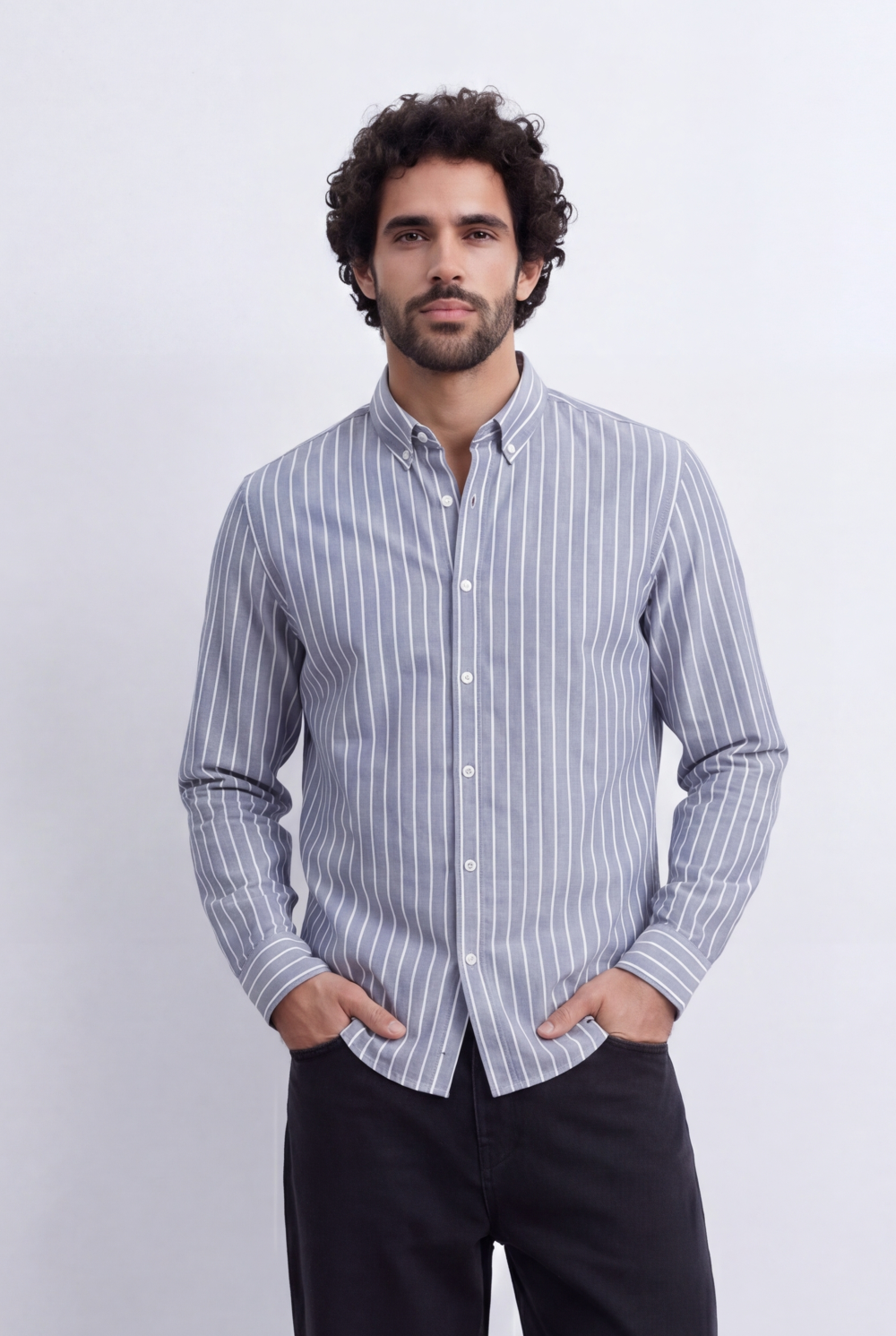 Men's Slim Fit Long Sleeve Striped Shirt Tomato Store Classic Button-Down Smart Casual Everyday Style