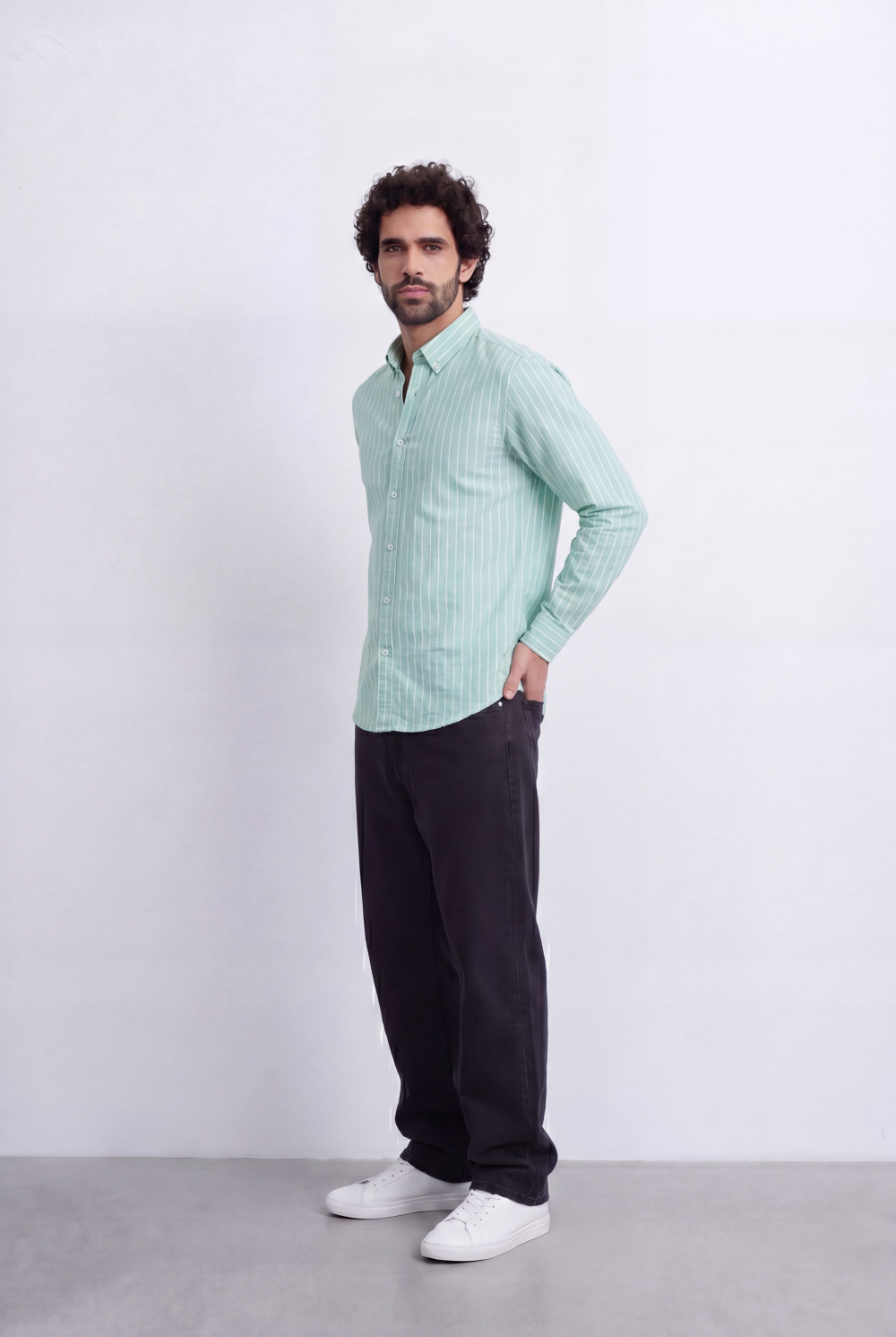 Men's Slim Fit Long Sleeve Striped Shirt Tomato Store Classic Button-Down Smart Casual Everyday Style