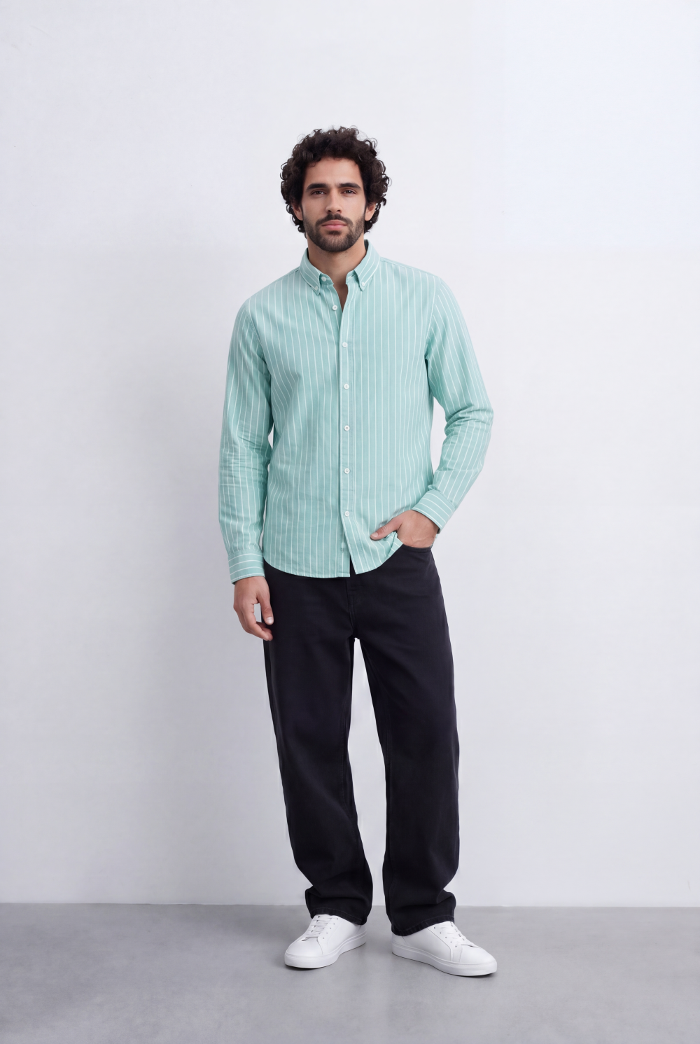 Men's Slim Fit Long Sleeve Striped Shirt Tomato Store Classic Button-Down Smart Casual Everyday Style