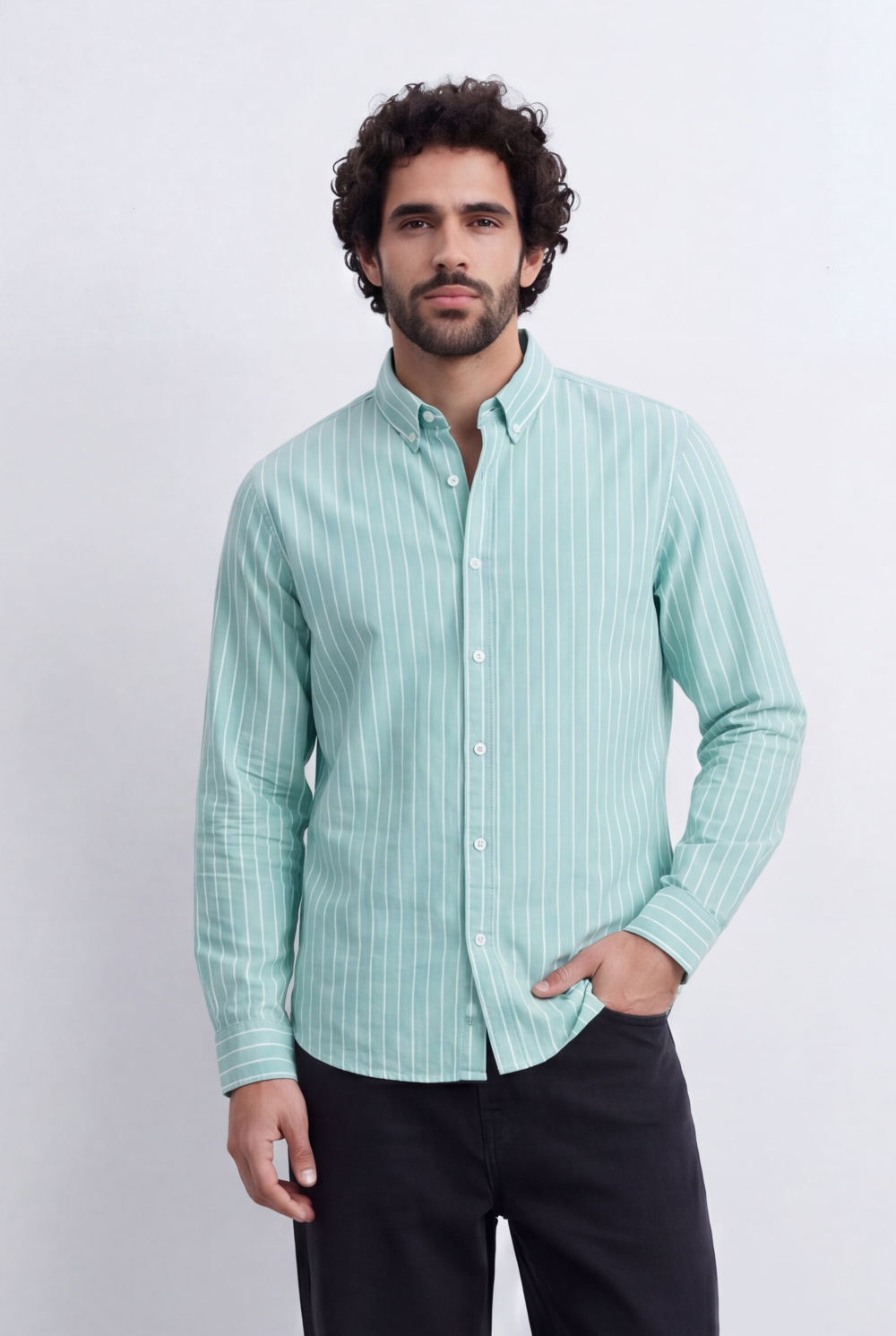Men's Slim Fit Long Sleeve Striped Shirt Tomato Store Classic Button-Down Smart Casual Everyday Style
