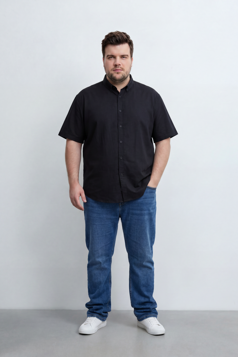 Men’s Tomato Store Big Size Quiet Form Button Shirt Plain Solid Surface With Fine Slub Grain Texture Full Button Front