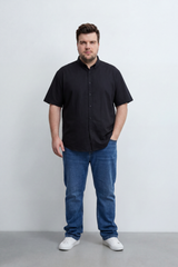 Men’s Tomato Store Big Size Quiet Form Button Shirt Plain Solid Surface With Fine Slub Grain Texture Full Button Front