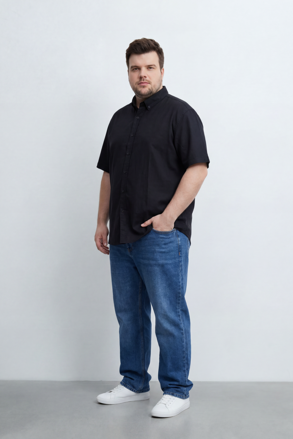Men’s Tomato Store Big Size Quiet Form Button Shirt Plain Solid Surface With Fine Slub Grain Texture Full Button Front