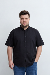 Men’s Tomato Store Big Size Quiet Form Button Shirt Plain Solid Surface With Fine Slub Grain Texture Full Button Front