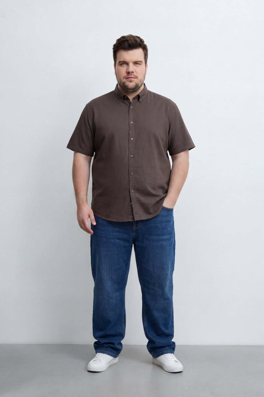 Men’s Tomato Store Big Size Quiet Form Button Shirt Plain Solid Surface With Fine Slub Grain Texture Full Button Front