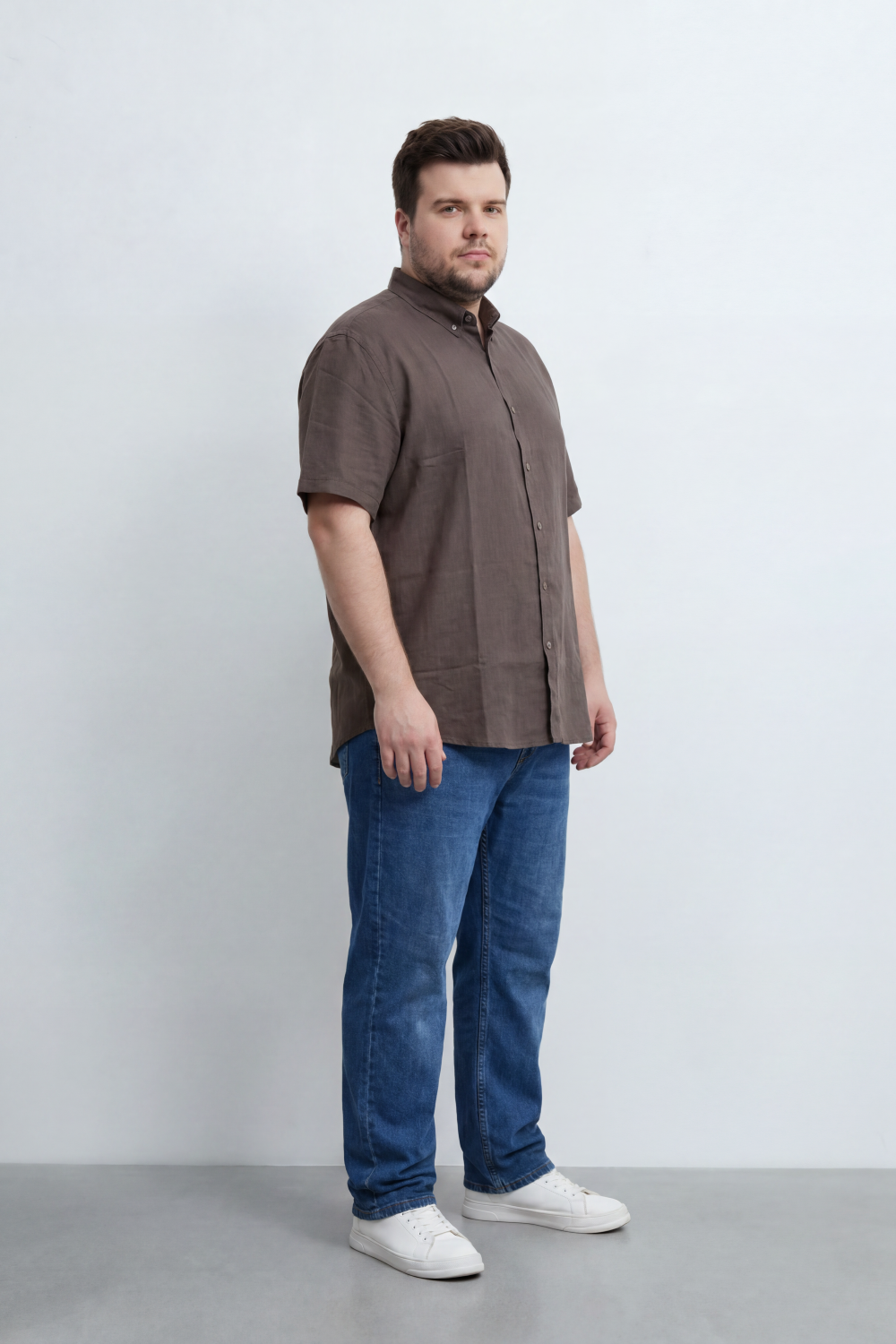 Men’s Tomato Store Big Size Quiet Form Button Shirt Plain Solid Surface With Fine Slub Grain Texture Full Button Front