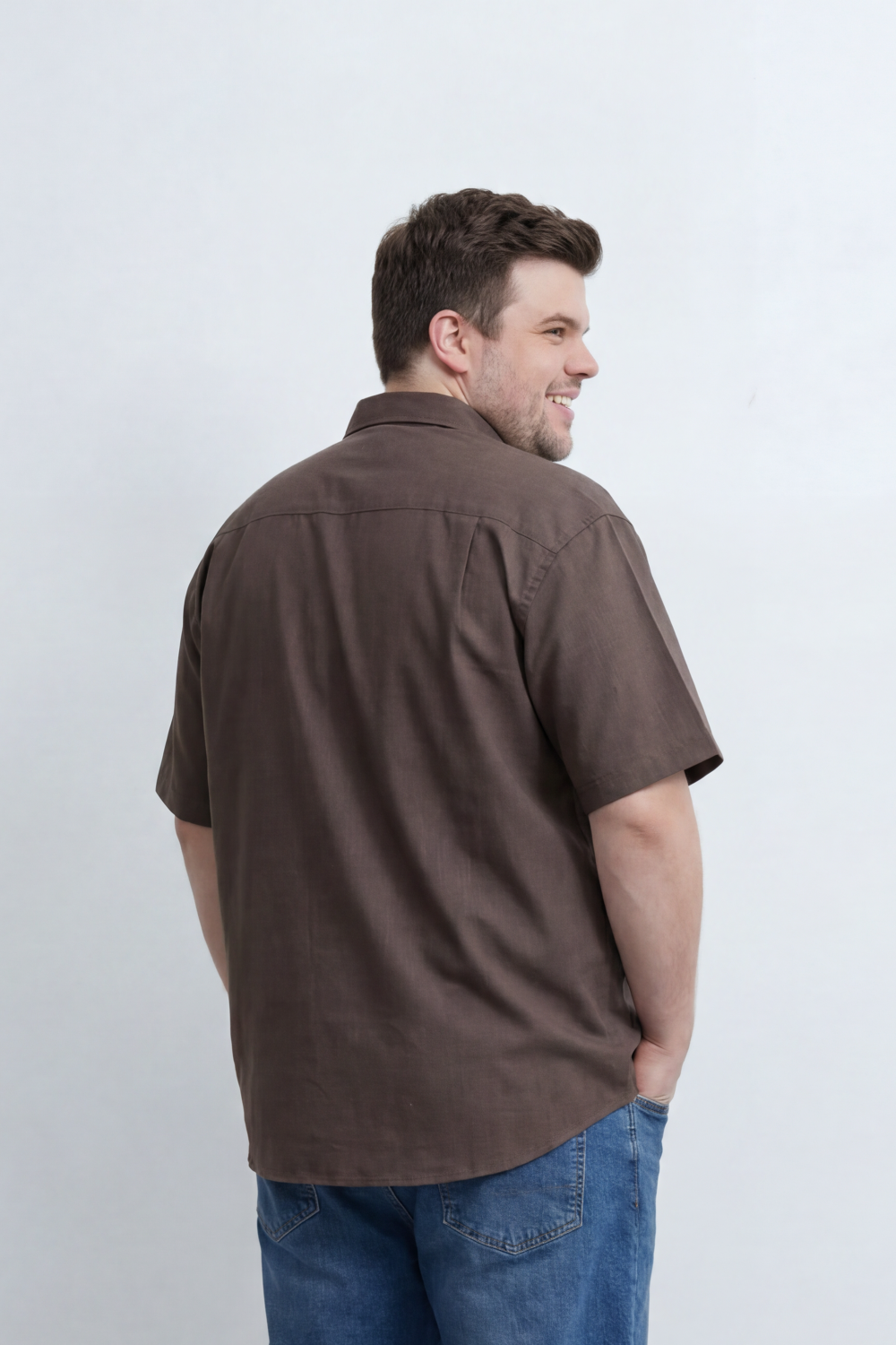 Men’s Tomato Store Big Size Quiet Form Button Shirt Plain Solid Surface With Fine Slub Grain Texture Full Button Front