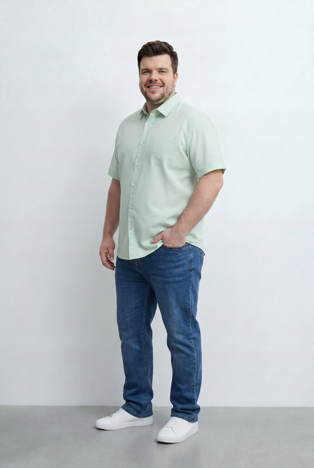 Men’s Tomato Store Big Size Short Sleeve Basic Shirt Featuring Relaxed Open Collar Design