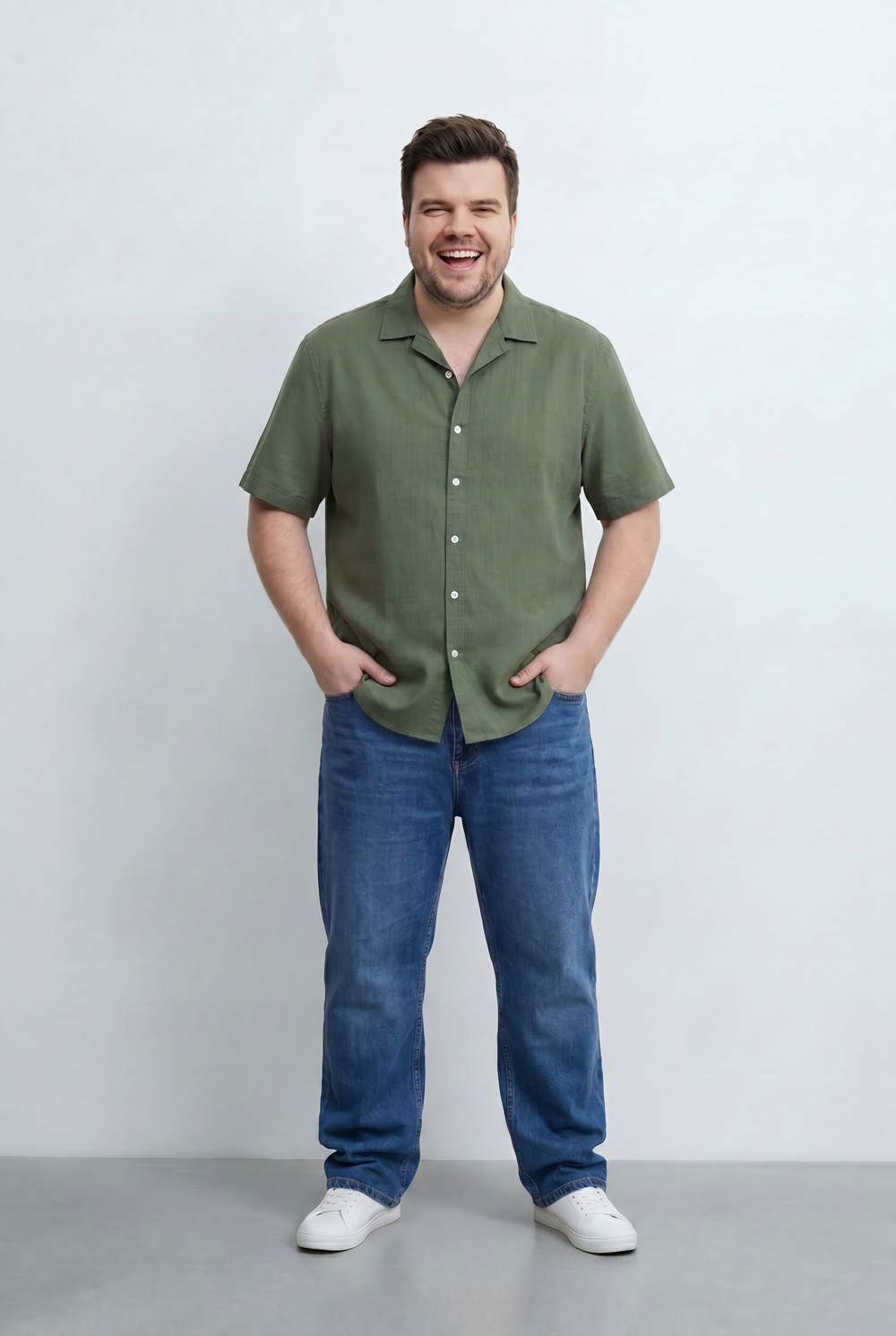 Men’s Tomato Store Big Size Short Sleeve Basic Shirt Featuring Relaxed Open Collar Design