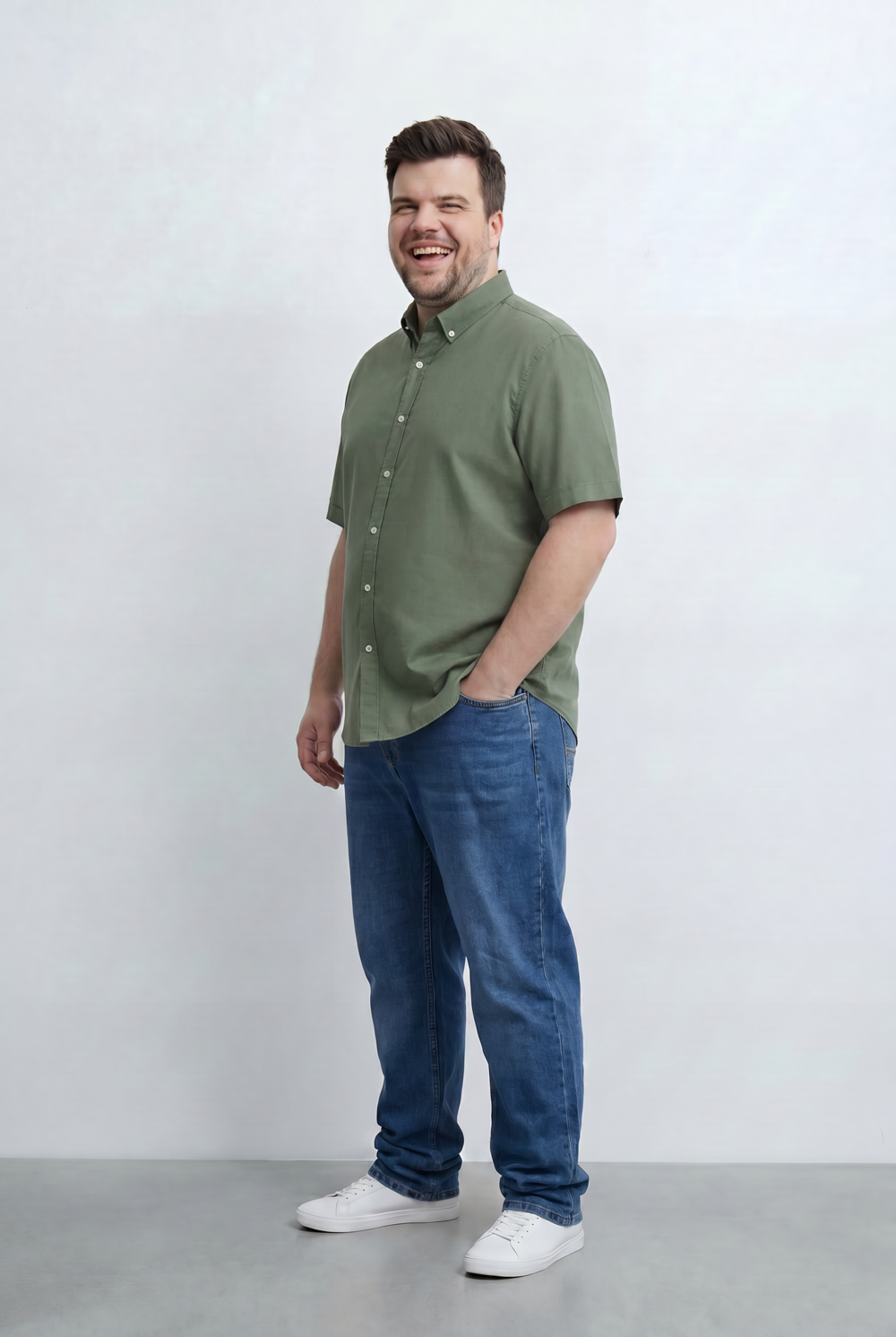 Men’s Tomato Store Big Size Short Sleeve Basic Shirt Featuring Relaxed Open Collar Design