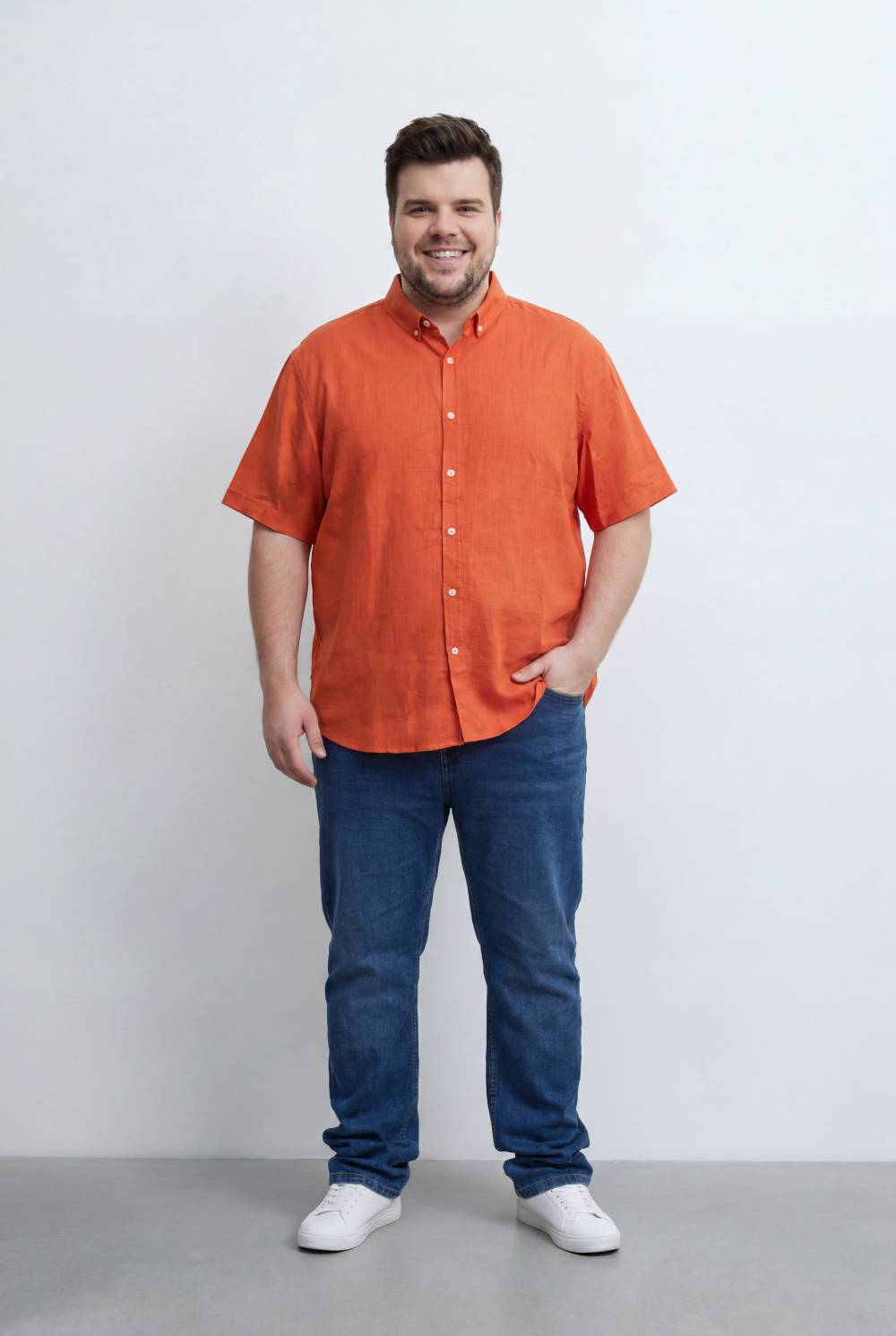 Men’s Tomato Store Big Size Short Sleeve Basic Shirt Featuring Relaxed Open Collar Design