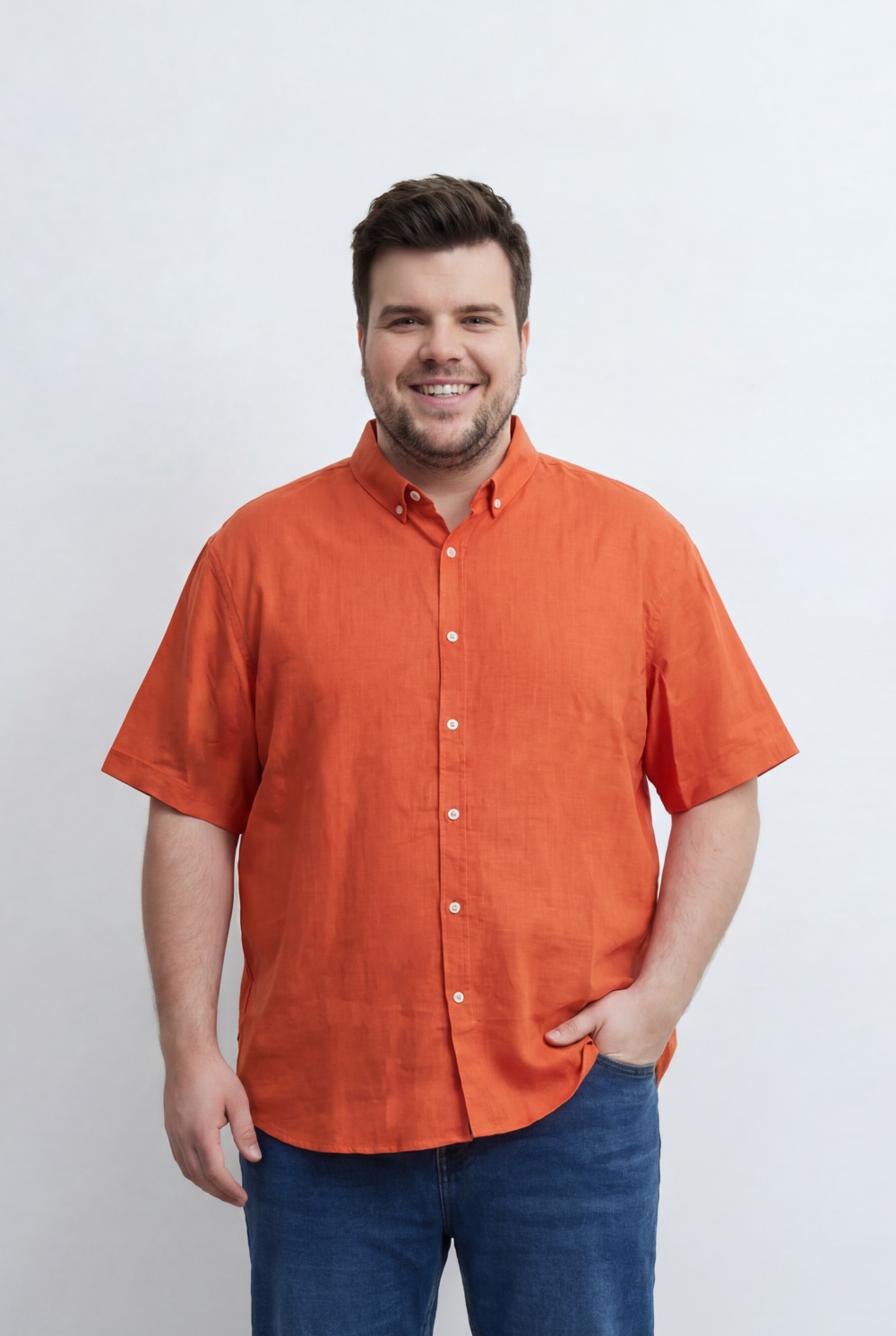 Men’s Tomato Store Big Size Short Sleeve Basic Shirt Featuring Relaxed Open Collar Design