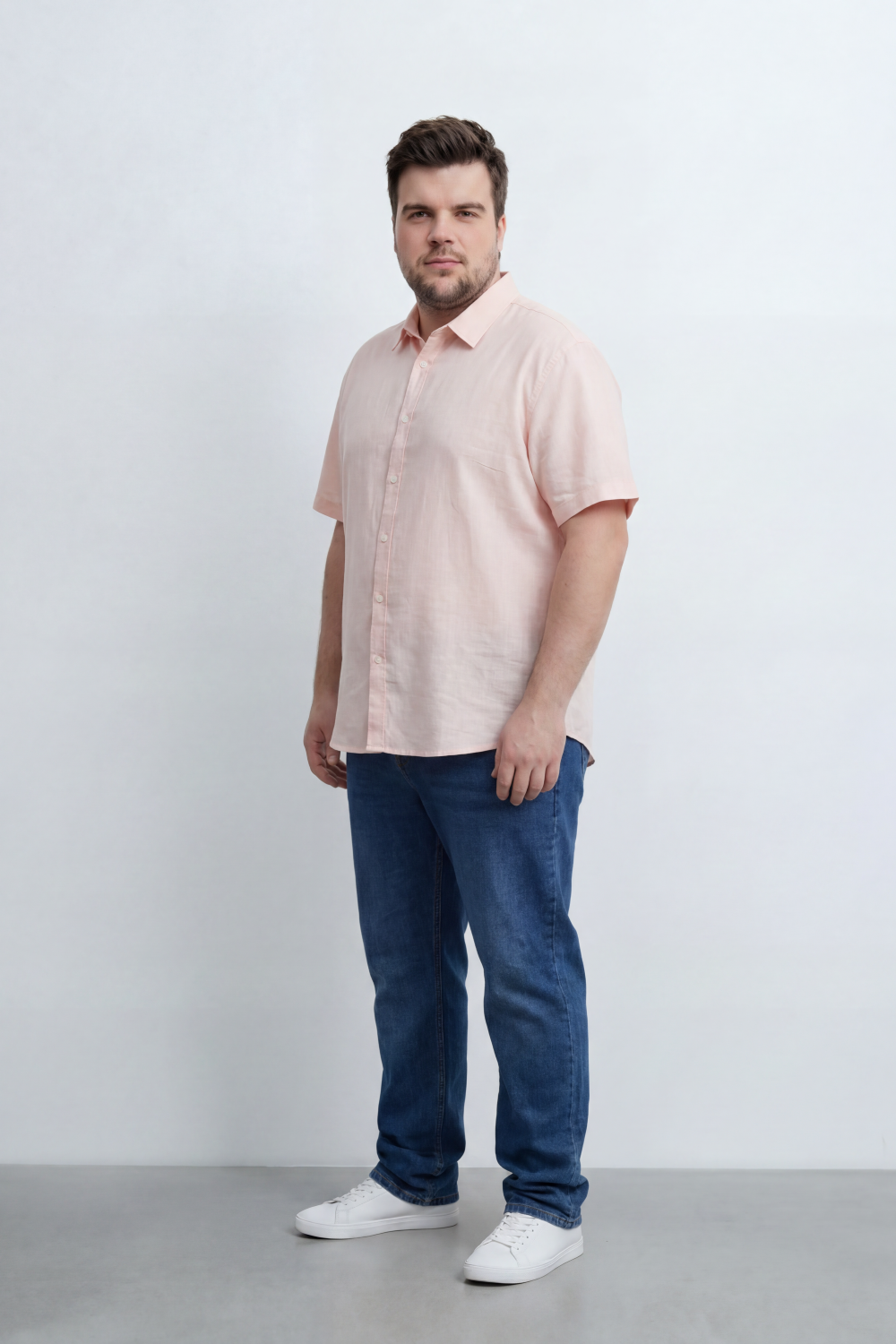 Men’s Tomato Store Big Size Quiet Form Button Shirt Plain Solid Surface With Fine Slub Grain Texture Full Button Front