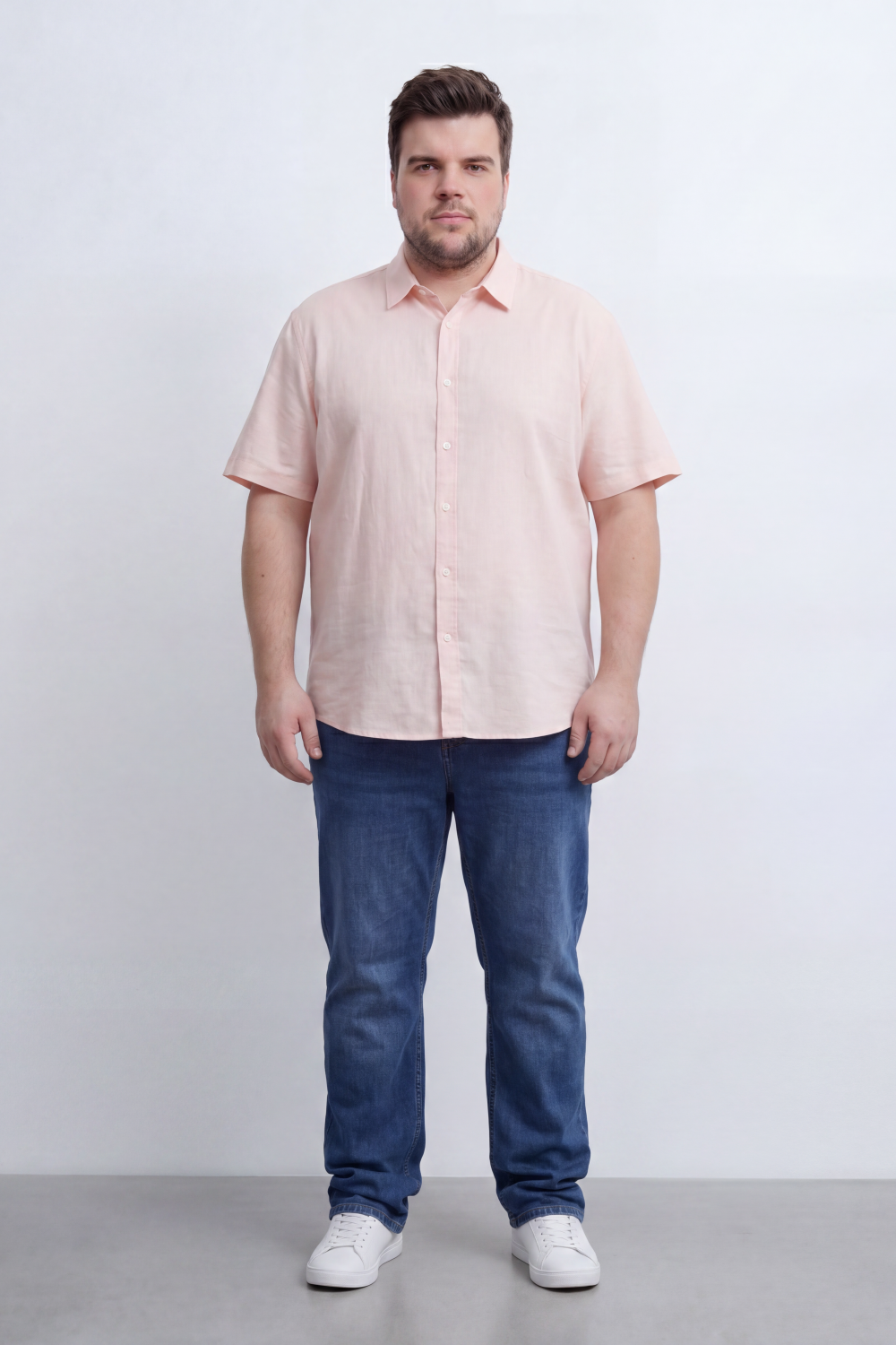 Men’s Tomato Store Big Size Quiet Form Button Shirt Plain Solid Surface With Fine Slub Grain Texture Full Button Front