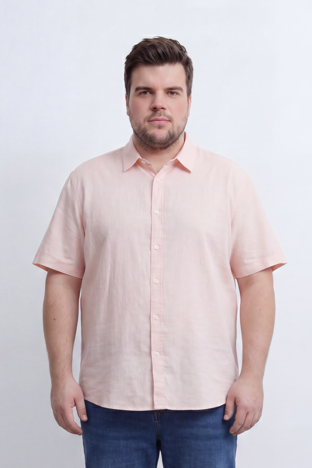 Men’s Tomato Store Big Size Quiet Form Button Shirt Plain Solid Surface With Fine Slub Grain Texture Full Button Front