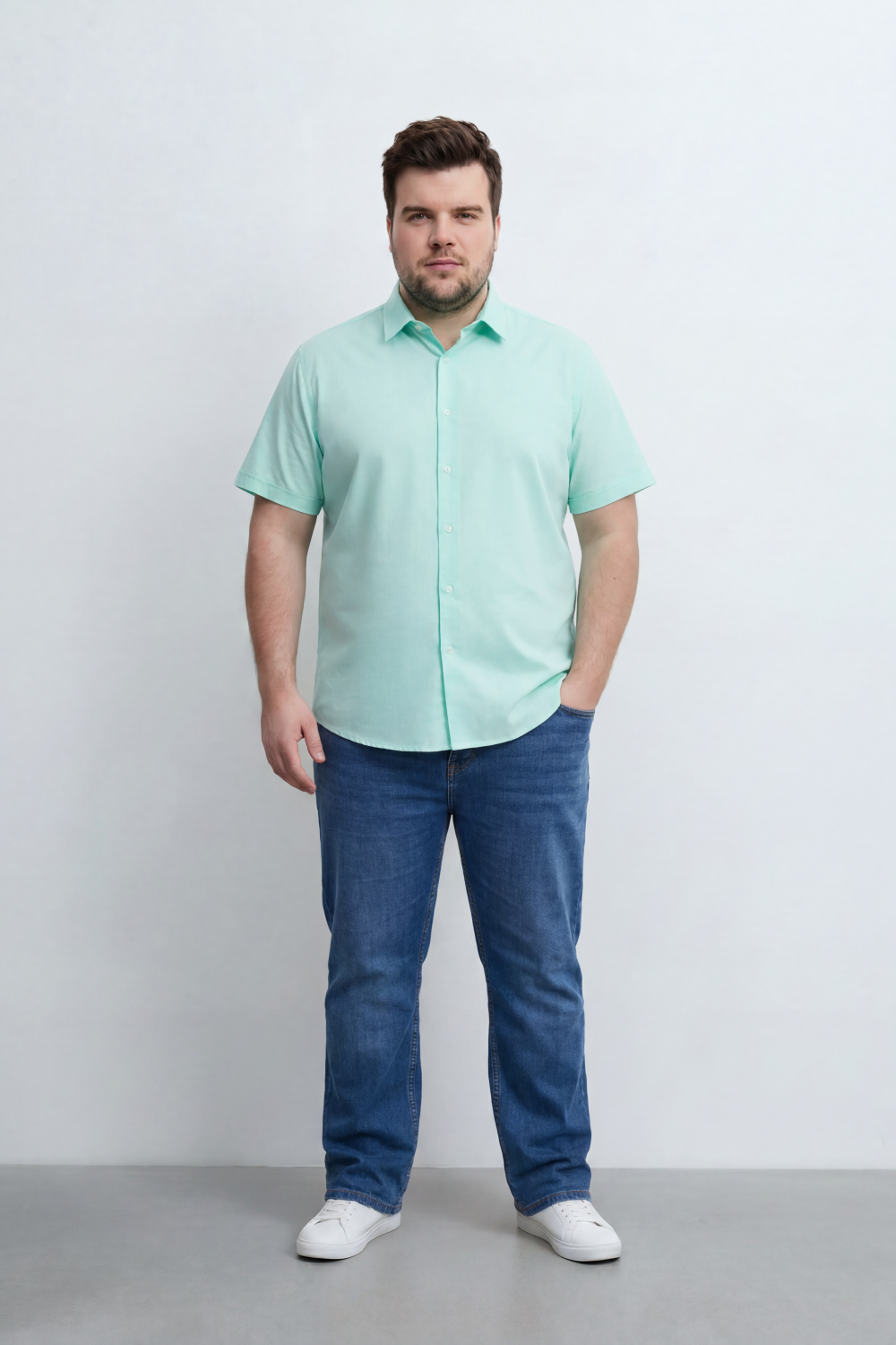 Men’s Tomato Store Big Size Quiet Form Button Shirt Plain Solid Surface With Fine Slub Grain Texture Full Button Front