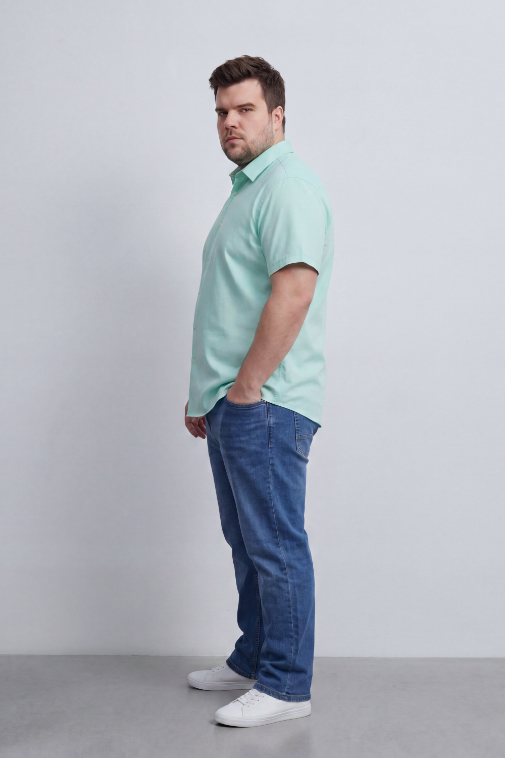Men’s Tomato Store Big Size Quiet Form Button Shirt Plain Solid Surface With Fine Slub Grain Texture Full Button Front