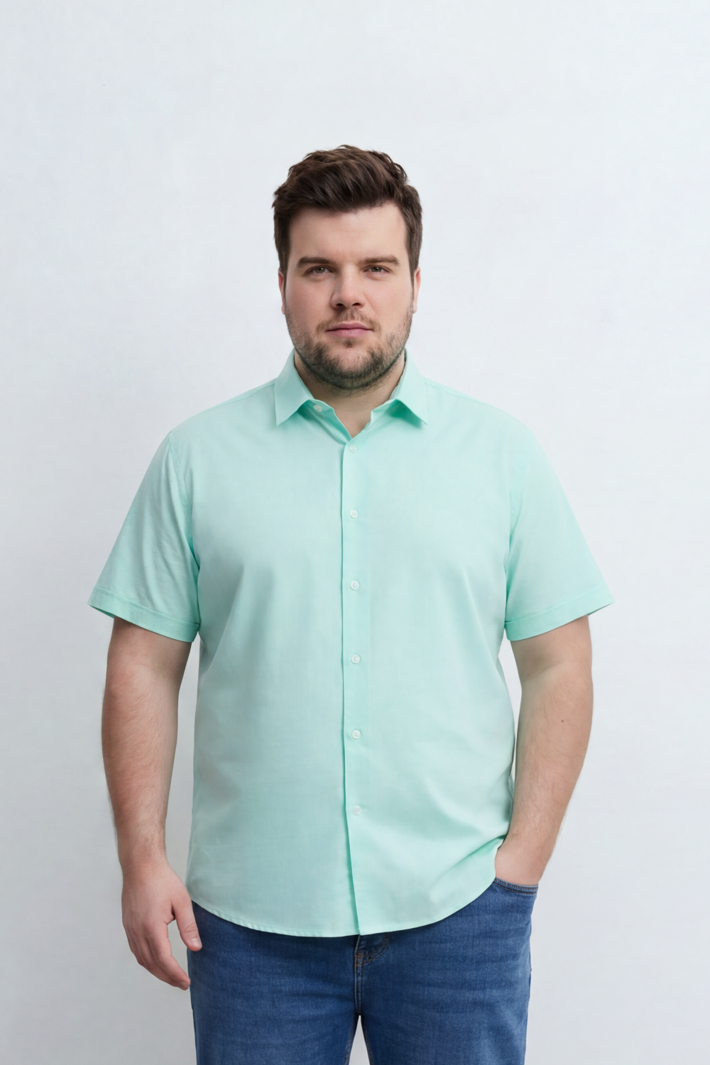 Men’s Tomato Store Big Size Quiet Form Button Shirt Plain Solid Surface With Fine Slub Grain Texture Full Button Front