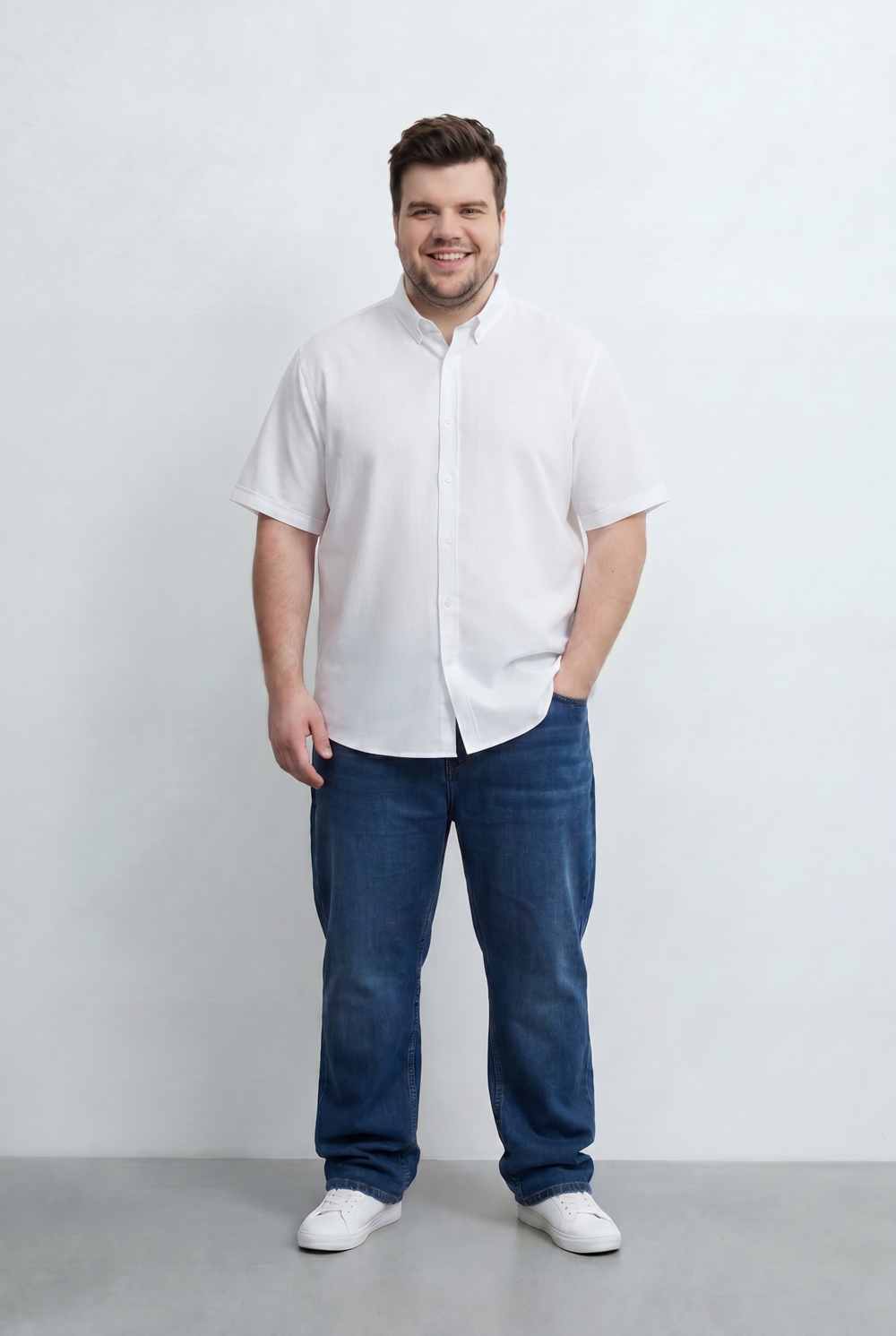 Men’s Tomato Store Big Size Short Sleeve Basic Shirt Featuring Relaxed Open Collar Design