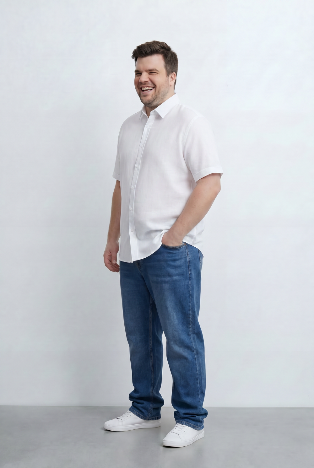 Men’s Tomato Store Big Size Short Sleeve Basic Shirt Featuring Relaxed Open Collar Design