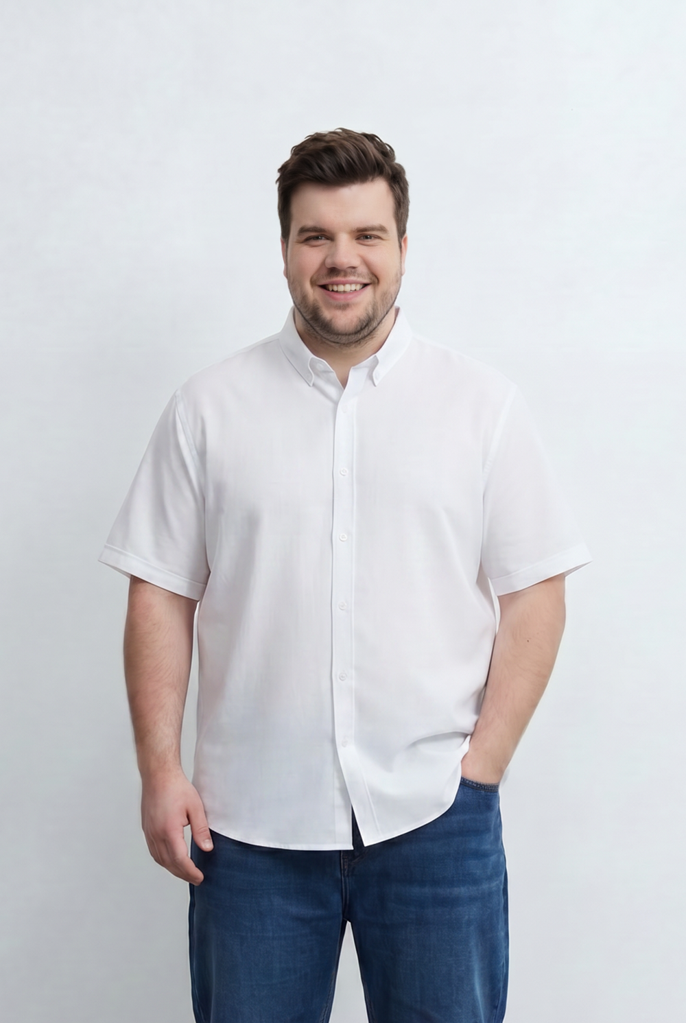 Men’s Tomato Store Big Size Short Sleeve Basic Shirt Featuring Relaxed Open Collar Design