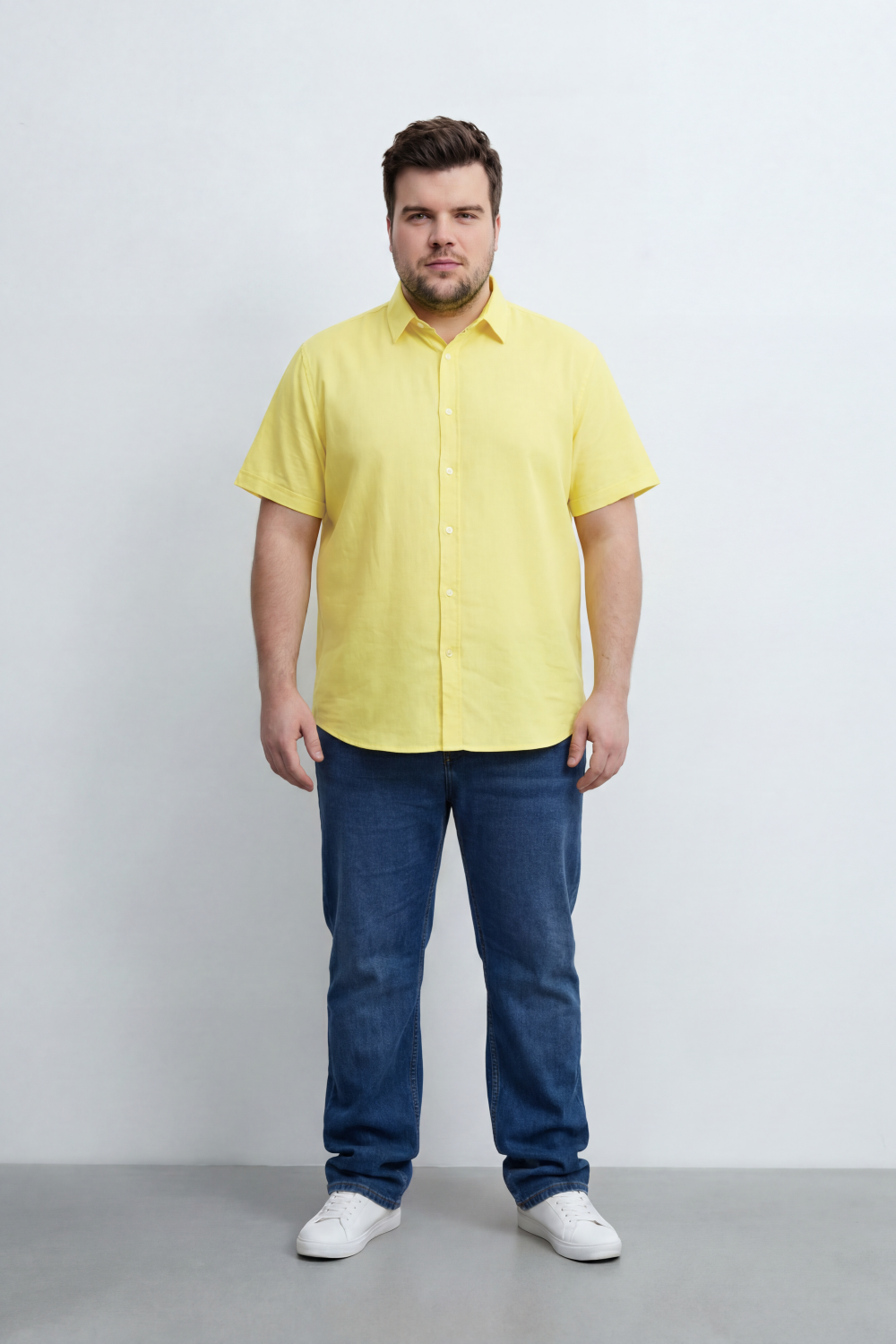 Men’s Tomato Store Big Size Quiet Form Button Shirt Plain Solid Surface With Fine Slub Grain Texture Full Button Front