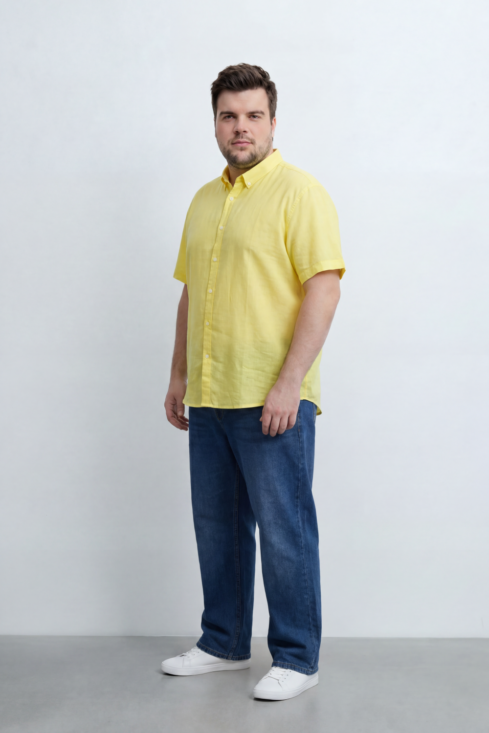 Men’s Tomato Store Big Size Quiet Form Button Shirt Plain Solid Surface With Fine Slub Grain Texture Full Button Front