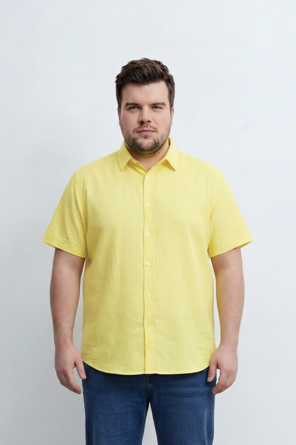 Men’s Tomato Store Big Size Quiet Form Button Shirt Plain Solid Surface With Fine Slub Grain Texture Full Button Front