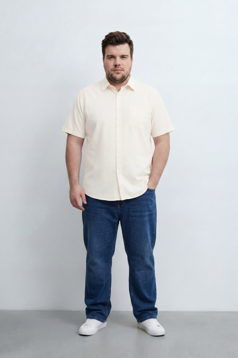 Men’s Tomato Store Big Size Quiet Form Button Shirt Plain Solid Surface With Fine Slub Grain Texture Full Button Front