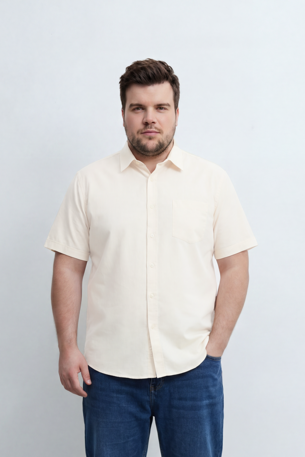 Men’s Tomato Store Big Size Quiet Form Button Shirt Plain Solid Surface With Fine Slub Grain Texture Full Button Front