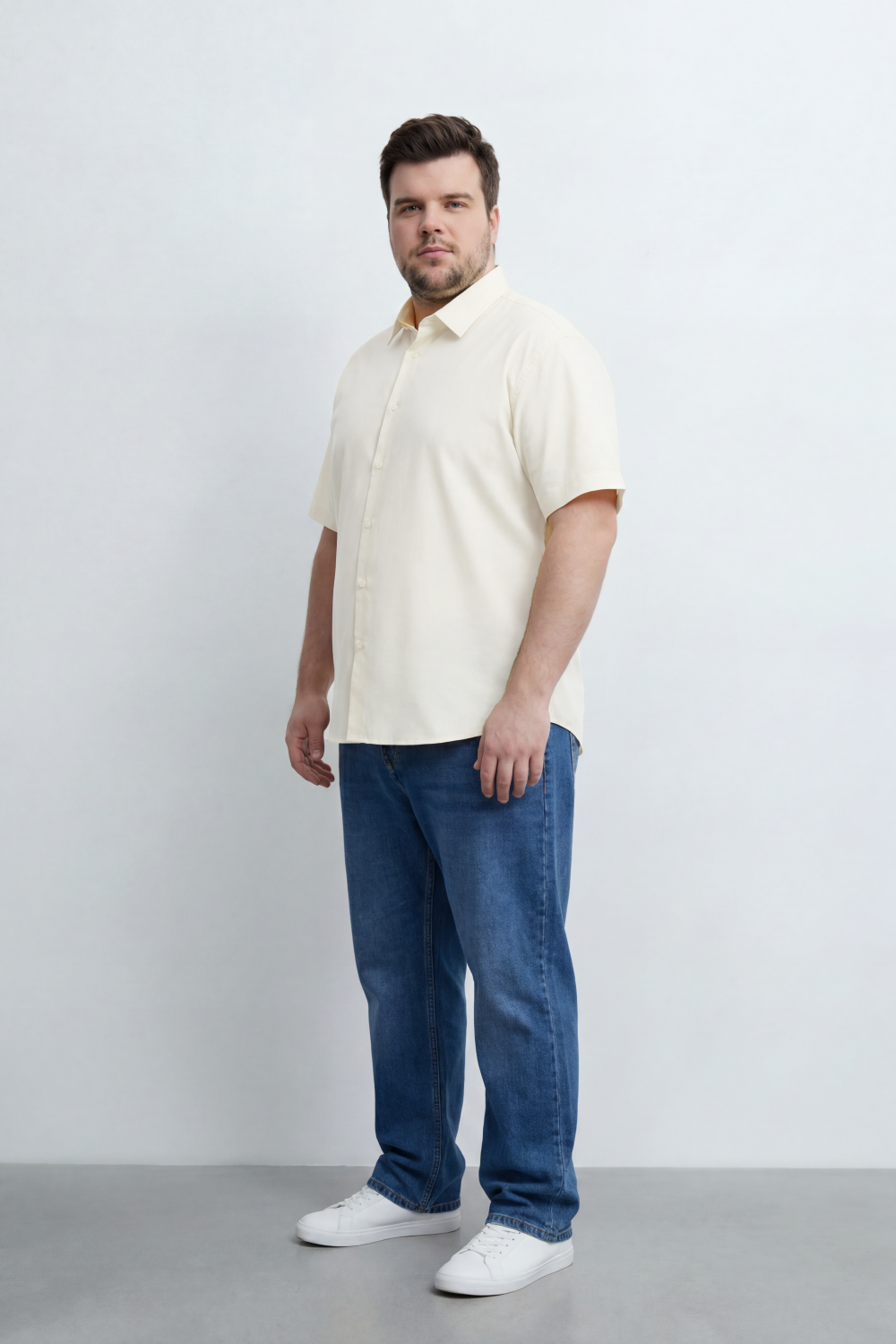 Men’s Tomato Store Big Size Quiet Form Button Shirt Plain Solid Surface With Fine Slub Grain Texture Full Button Front