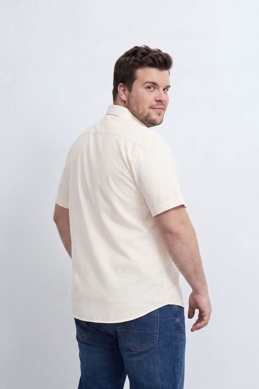 Men’s Tomato Store Big Size Quiet Form Button Shirt Plain Solid Surface With Fine Slub Grain Texture Full Button Front