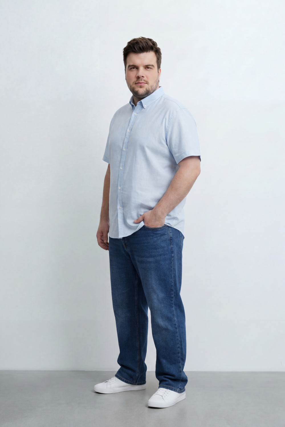 Men’s Tomato Store Big Size Quiet Form Button Shirt Plain Solid Surface With Fine Slub Grain Texture Full Button Front